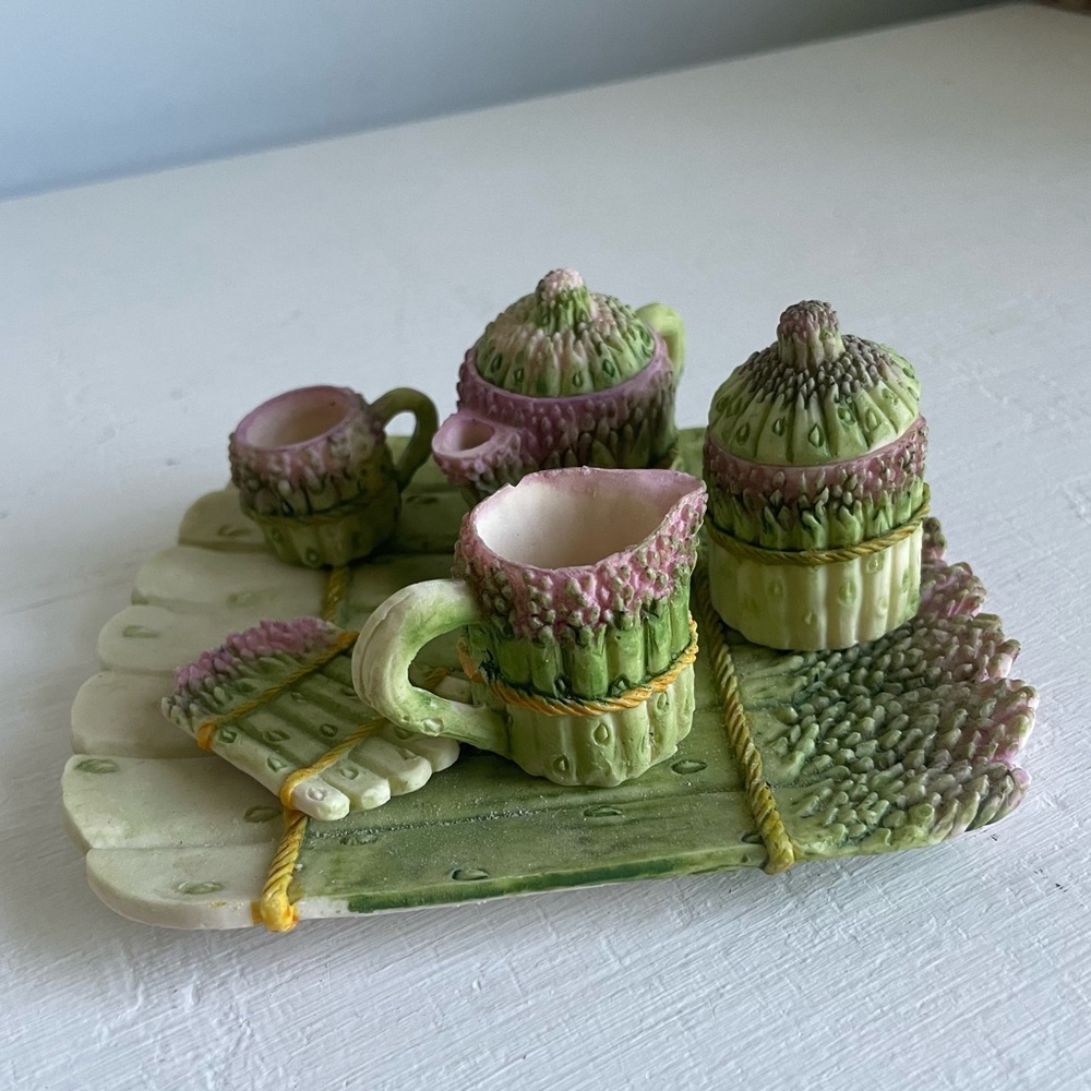 Asparagus Tea Set 8 Pieces Fairy Garden Vegetable Whimsical Vintage 1994